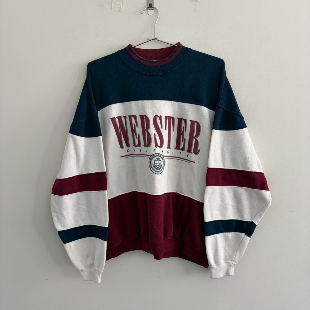 Vintage Gear For Sports Webster University Sweatshirt Navy White Maroon Large